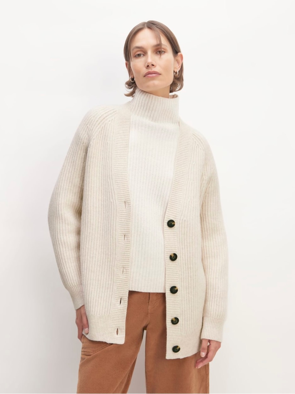 Everlane Sz XS Cream Ribbed Wool Relaxed Button Front Grandpa Cardigan Sweater
